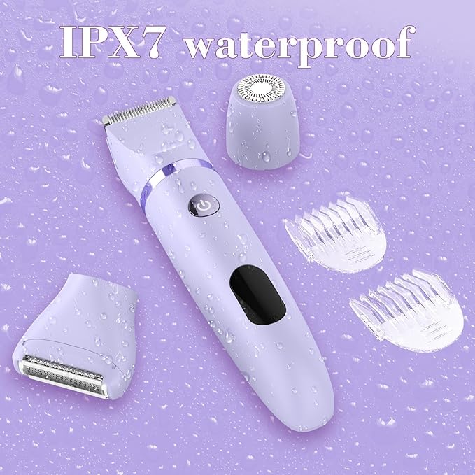 3-in-1 Electric Razor IPX7 Waterproof Bikini Trimmer Wet & Dry Use Painless Personal Trimmer Groomer for Ladies Face Body Legs Bikini Public Hairs Electric Lady Shaver with Replaceable Heads-FemmiqueWomen