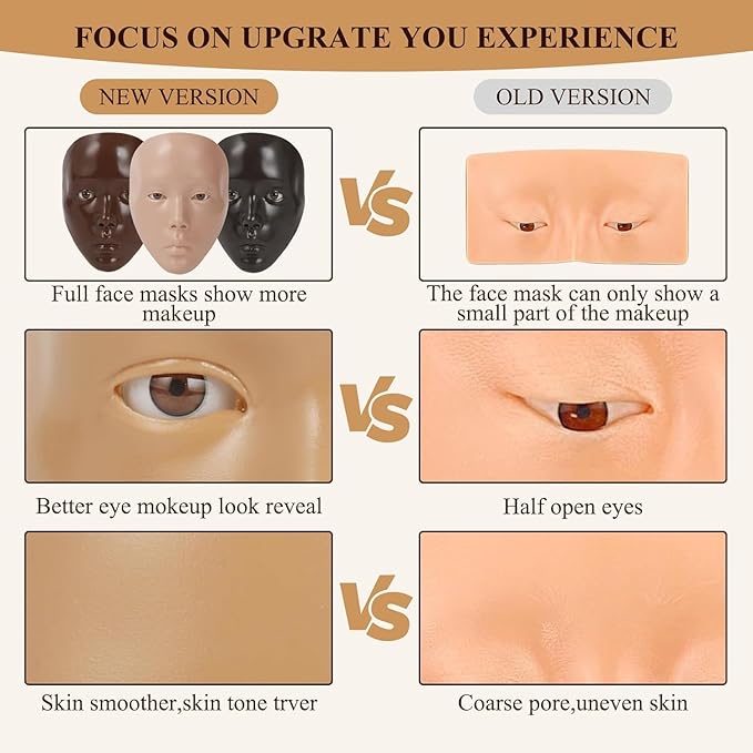 Make Up Practice Face, Face Painting Mannequin Head with Stand, 5D Reusable Silicone Face Practice Board, Mannequin Head for Makeup with Makeup Kit, Practice Face for Makeup Artist & Beginner, Brown-FemmiqueWomen