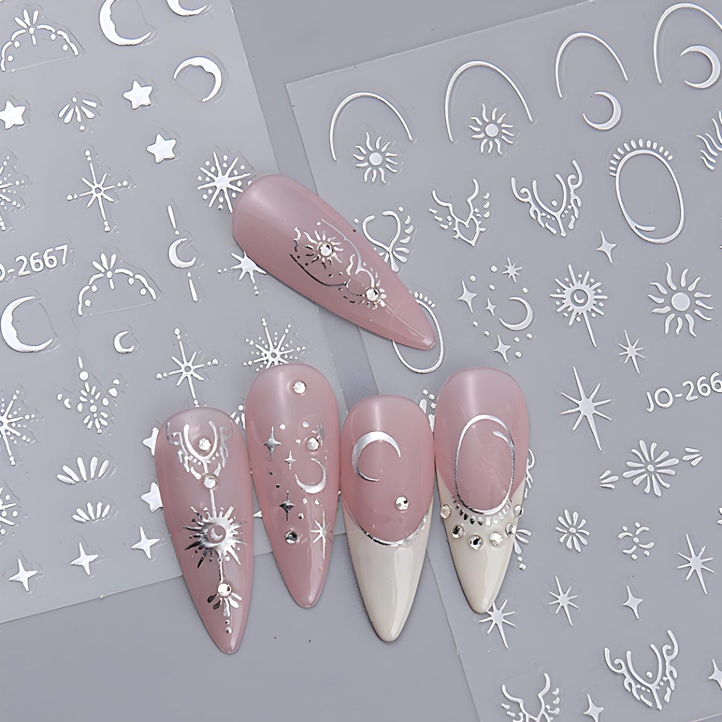 12 Sheets Silver Gold Moon Star Nail Art Stickers - 3D Self Adhesive Decals for Design and Decoration - Supplies Accessories for Women-FemmiqueWomen