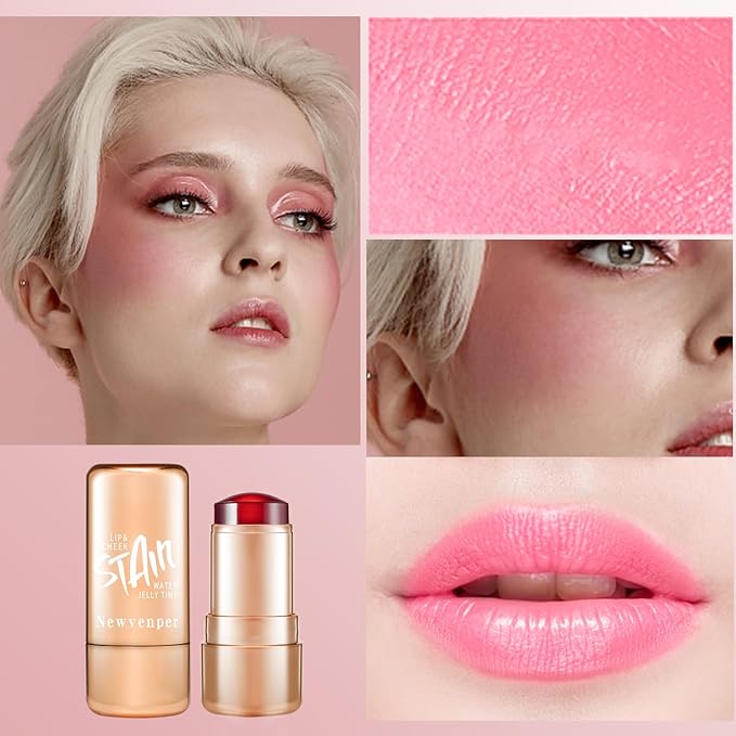 2pcs Jelly Blush Stick, Multi-purpose Lip and Cheek Colour Stick, Jelly Texture Waterproof, Moisturising and Long-lasting, Non-sticky, Create Watercolour Makeup Effect for Women and Girls 1#-FemmiqueWomen