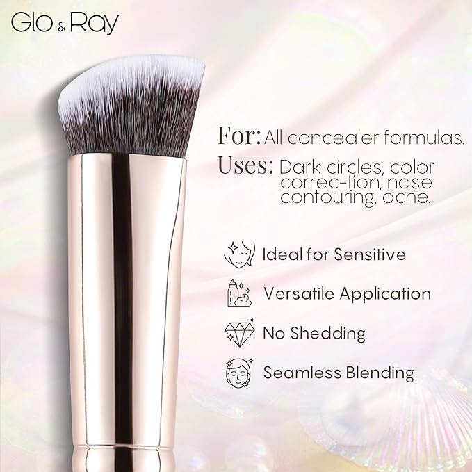 GLO&RAY Angled Concealer Brush with Cap – Flat Top Synthetic Makeup Brush for Under Eye, Spot Coverage, Travel Size Concealer Blending Tool for Liquid & Cream Application (Pink)-FemmiqueWomen