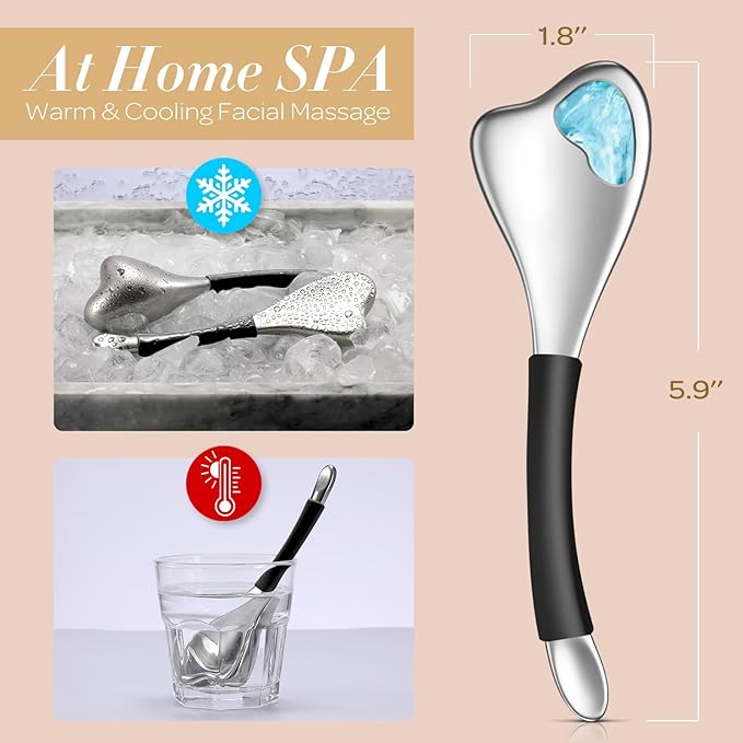 3-in-1 Cryo Gua Sha Facial Tools, Ice Roller Globes for Women Face and Eyes Massager, Unbreakable Stainless Steel Face Sculpting Skin Care Tools, Esthetician Supplies with Carry Case-FemmiqueWomen