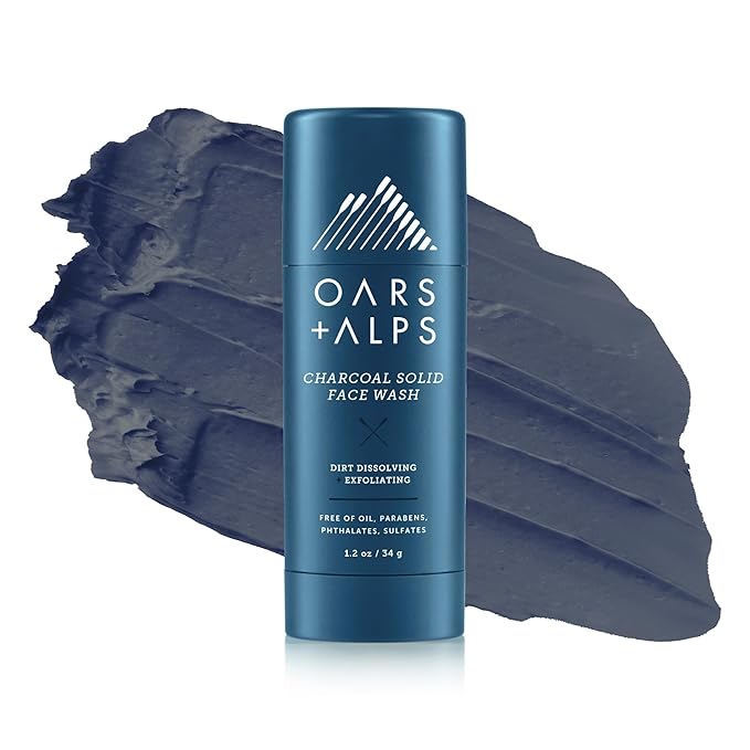 Oars + Alps Exfoliating Face Wash Stick, 2-in-1 Facial Cleanser & Exfoliant with Activated Charcoal, Alpine Moss, Dermatologist Tested, Spill Free, Travel Size, 1.2 Oz-FemmiqueWomen