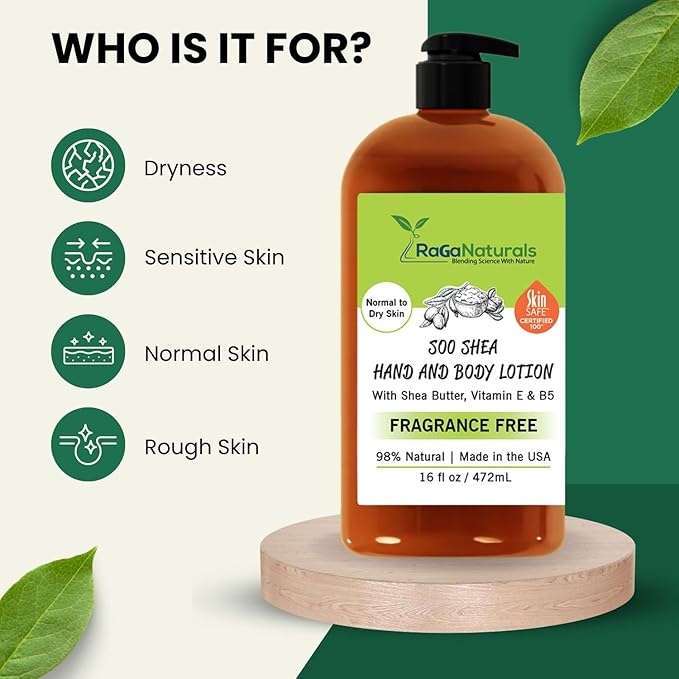 RaGaNaturals Natural Unscented Body Lotion for Dry, Sensitive Skin with Shea Butter, Avocado Oil & Vitamin E - Moisturizing, Fragrance Free Hand Lotion With Organic Essence -For Women, Men, Kids-16 Oz-FemmiqueWomen