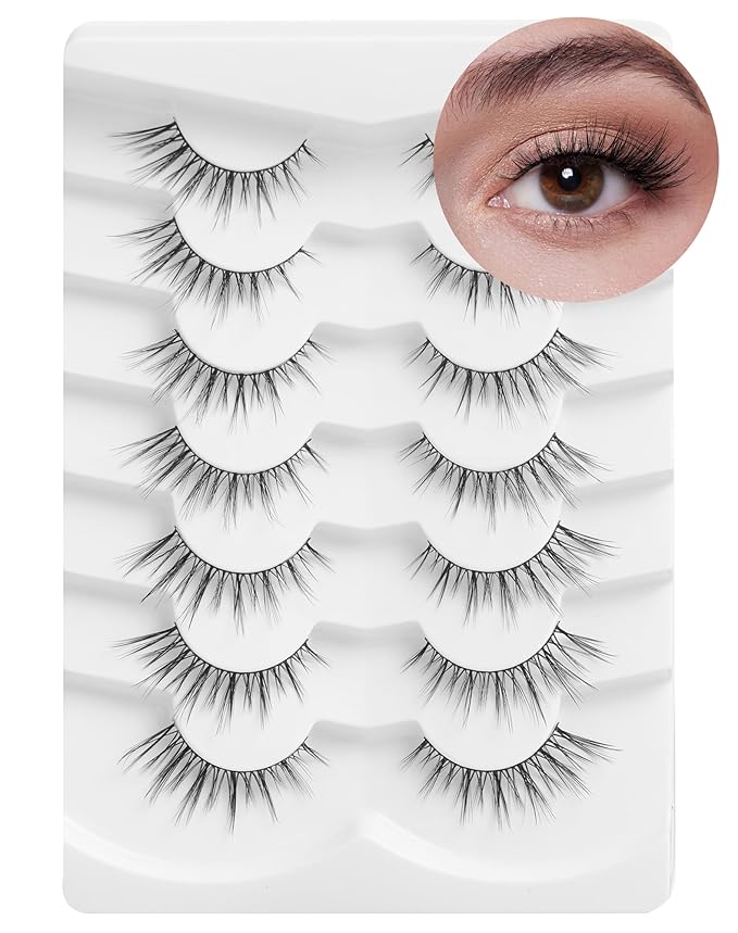 Onlyall Wispy Lashes - Natural Flared False Eyelashes, Soft Fluffy, 7 Pairs DK56-FemmiqueWomen