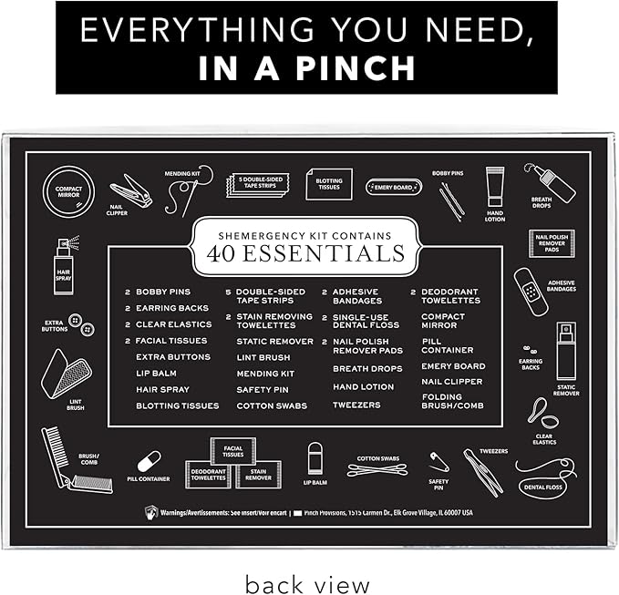 Pinch Provisions Shemergency Kit for Her, 40 Emergency Essential Items, Compact, Multi-Functional Pouch, Gift for Women, Birthday, Bachelorette Parties, and More!-FemmiqueWomen