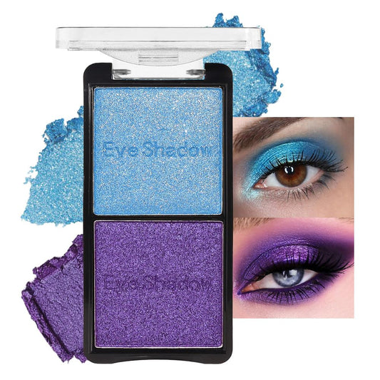 2 colors eye shadow makeup palette, Blue & Purple Eyeshadows Halloween Birthday Party Wear, high pigment eye, matte & shimmer metal eye shadow powder, Blendable, Ultra-Pigmented, Easy to Apply(02)-FemmiqueWomen