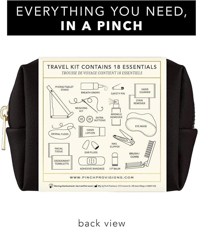 Pinch Provisions Travel Kit, includes 18 Must-Have Emergency Essential Items for Travelling, Ideal Road Trip or Airport Gift for Friends, Family & Peers, Portable Pouch-FemmiqueWomen