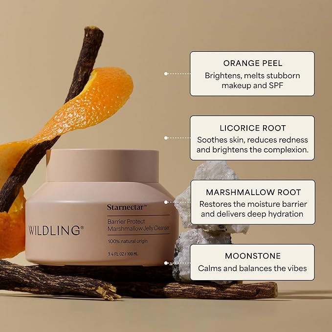Wildling Starnectar Jelly Cleanser – Daily Hydrating Makeup Remover Face Wash – Gently Cleanse, Remove Makeup, Brighten, Soften, Repair Skin Barrier – Alcohol Free, 100% Natural, Vegan, Cruelty-Free-FemmiqueWomen