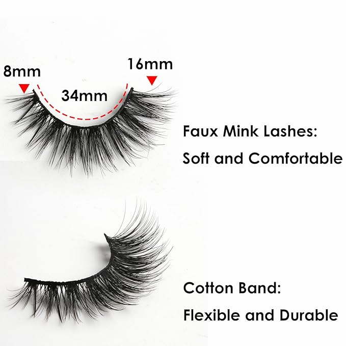 SUNWELL False Eyelashes 16mm Mink Lashes Cat Eye Lashes Strips 8D Fluffy Faux Mink Lashes Soft Wispy Luxury Volume Fake Lashes 10 Pairs Pack-FemmiqueWomen