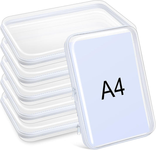 Sanwuta 6 Pcs Clear Hard Zipper Case Pencil Pouches Hard Plastic Zipper Pouches Makeup Bag Transparent Cases for Snacks Plastic Storage Organizer Box for Travel(White,12.6 x 9 x 2 Inch)-FemmiqueWomen