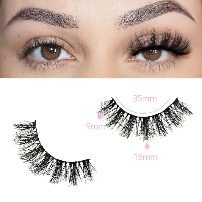 FARRED Fluffy Lashes Natural Eyelashes Short Wispy Eye Lash Strips 14 Pairs Separated Volume Eyelash Pack 16mm Dramatic Wispies Fake Strip Lashes Clusters Cat Eye Pestañas Spiky Look (F24 | 9-16mm)-FemmiqueWomen