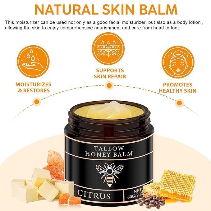 Tallow Honey Balm for Face Organic，Crema Cebo De Res Original，Handmade Tallow and Honey Balm for Face,Body，Sebo De Res Para La Cara，Based Supplies Tallow and Ho ney Bal m for Smooth Skin (2 Bottle)-FemmiqueWomen
