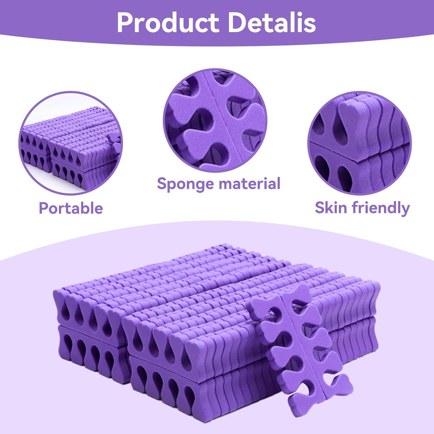 100PCS Sponge Toe Separator, Soft Toe Spreader Nail Art Finger Separator Divider Spacer Manicure Pedicure Tool for Nail Polish (Purple)-FemmiqueWomen