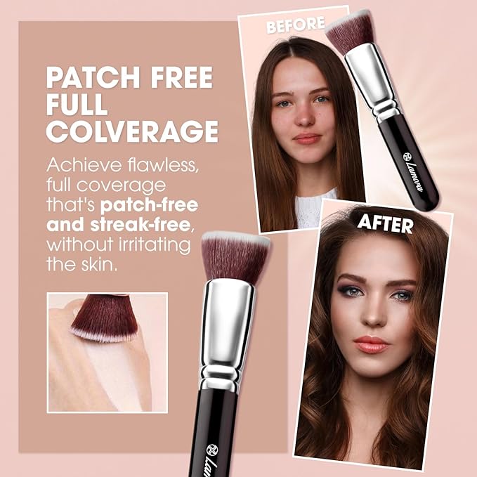 LAMORA Foundation Brush for Liquid Makeup - Kabuki Face Brush for Cream, Powder, Blush, and Concealer - Flat Top Blending, Buffing, Stippling Brush-FemmiqueWomen