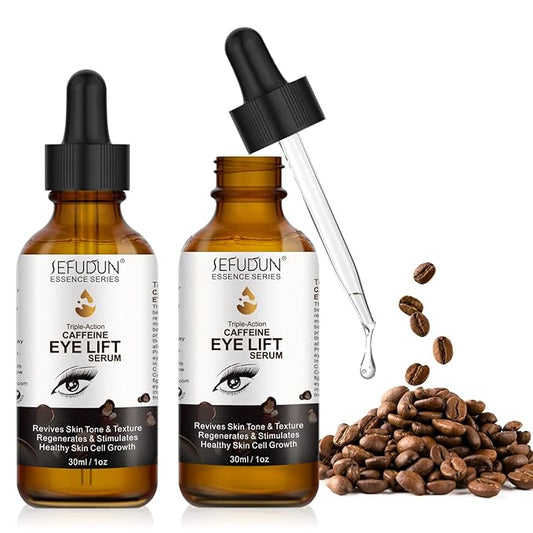 2 PCS Caffeine Eye Serum - Eye Cream for Dark Circles and Puffiness, with EGCG, Ascorbic Acid, Collagen, Caffeine Eye Lift Serum Reduces Under Eye Bags Wrinkles and Fine Lines- 2 oz/60 ml-FemmiqueWomen