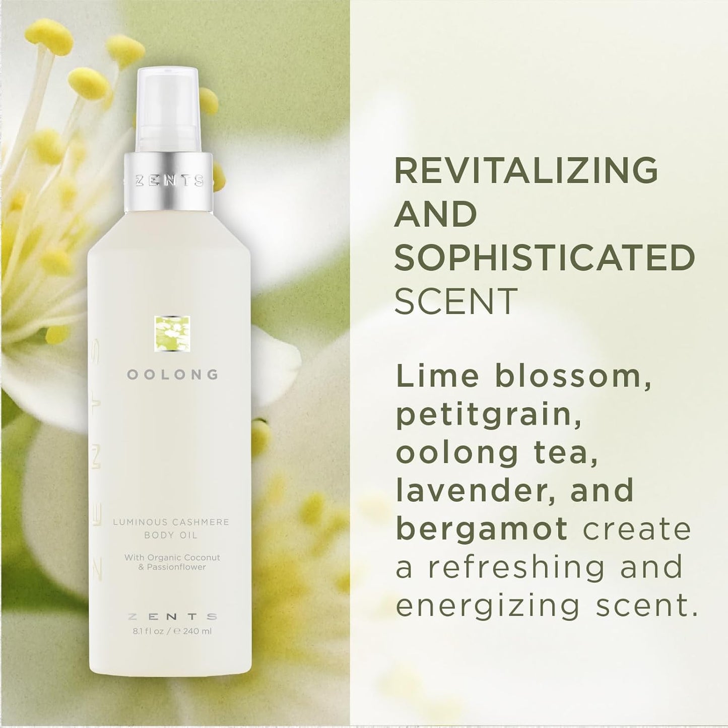 Zents Luminous Cashmere Body Oil (Anjou Fragrance) | Moisturizing Body Oil with Vitamin E & Organic Coconut Oil | Softens & Smooths Skin | 8 fl oz-FemmiqueWomen