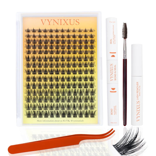 Lash Clusters Kit Wispy Eyelash Clusters DIY Lash Extension Kit with Lash Bond and Seal Waterproof Lash Glue Remover Tweezers Brush Cluster Eyelash Extensions Kit (Magic-0.07D-Mix8-16)-FemmiqueWomen