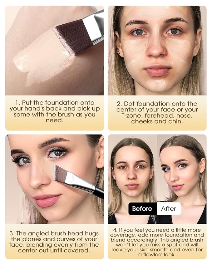 EIGSHOW Angled Flat Foundation Brush, Vegan Synthetic Bristles, Streak Free Application, Face Makeup Brush For Blending Liquid, Cream, Face Mask (E870)-FemmiqueWomen