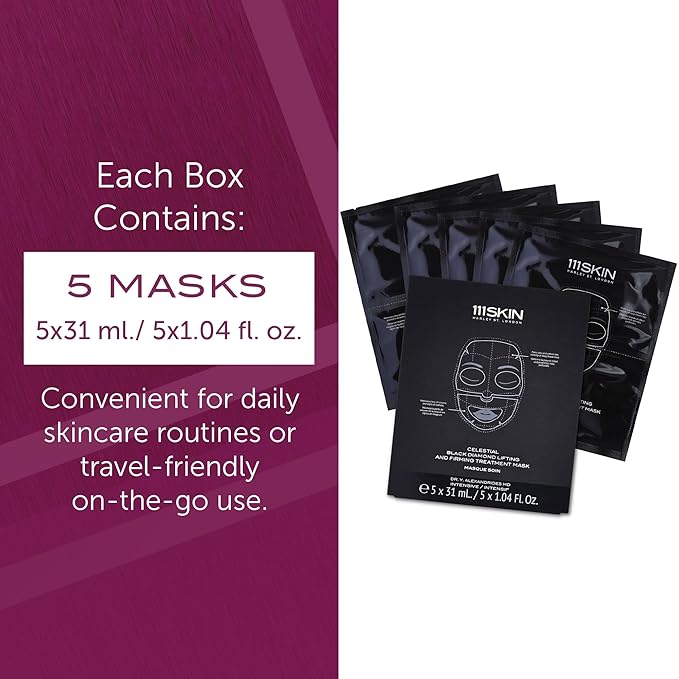 111SKIN Celestial Black Diamond Lifting and Firming Treatment Mask - Anti-Aging - Tone, Tighten, Retexturize Complexion - Fragrance Free - Set of 5 (2.5 oz each) - Face Mask-FemmiqueWomen