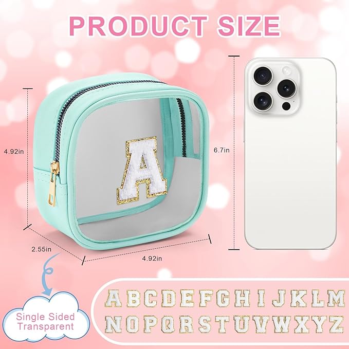 YOOLIFE Initial Make Up Bag Travel Toiletry Bag, Clear Makeup Bag Preppy Cosmetic Bags Small Makeup Bag Travel Essentials Gifts for Women Teen Girlfriend Teacher Mom Birthday Gifts Makeup Pouch Blue J-FemmiqueWomen