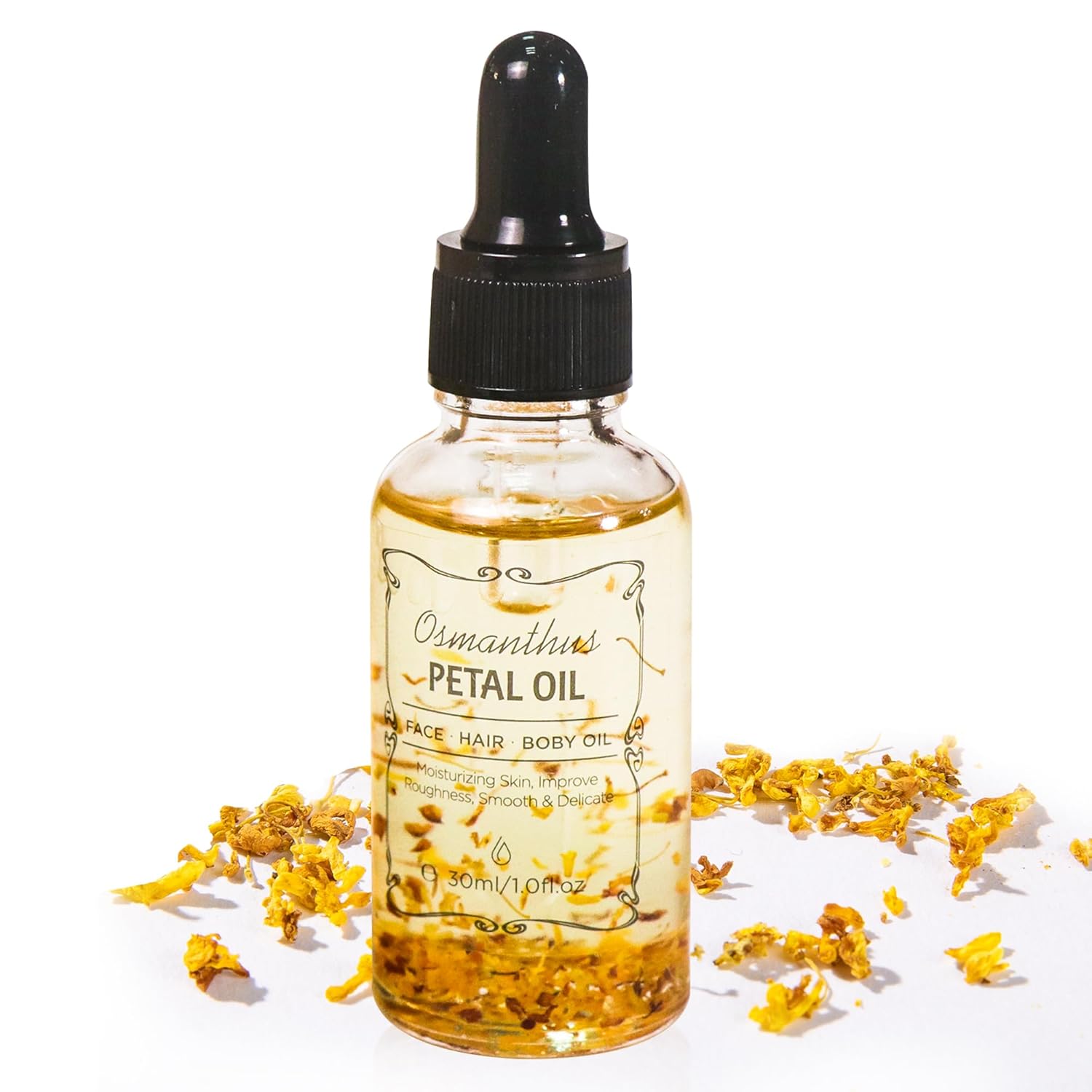 Osmanthus Essential Oil with Flower Petal, Sunflower Seed, Olive Fruit Natural Massage Oils for Nails, Hair, Body, Face Moisturizing Skincare Oil Serum Dry Hair Strengthening Treatment All Types 30ml-FemmiqueWomen