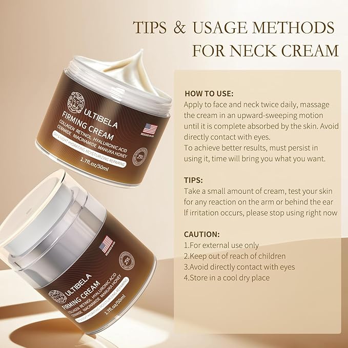 Tighten and Lift Neck Cream, Deep Hydration Neck Firming Cream with Retinol, Collagen & Honey Anti-Aging & Wrinkle Moisturizer for Face, Neck & Décolleté Women & Men 1.7 Fl Oz-FemmiqueWomen