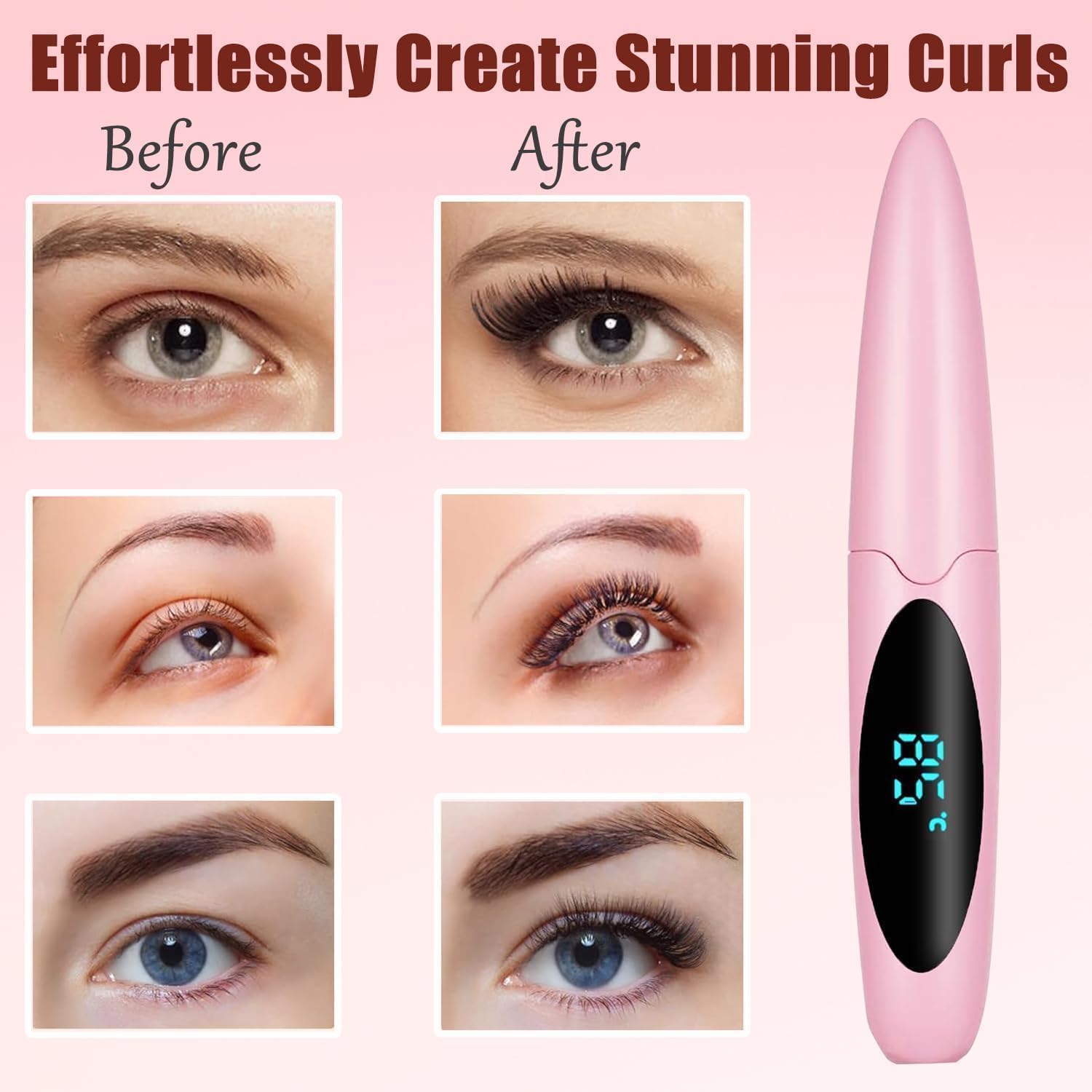 Heated Eyelash Curlers Electric Eyelash Curler with LED Display, 3 Temperature Modes Anti-Burn USB Rechargeable Natural Curling 24H Long Lasting for Women Makeup Tools Gifts PI714-FemmiqueWomen