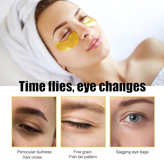 24K Gold Eye Masks, Crystal Collagen Eye Patches for Puffy Eyes, Reducing Fine Lines, Effectively Moisturizing Gold Eye Mask for Dark Circles and Puffiness Wrinkle Eye Bags-FemmiqueWomen