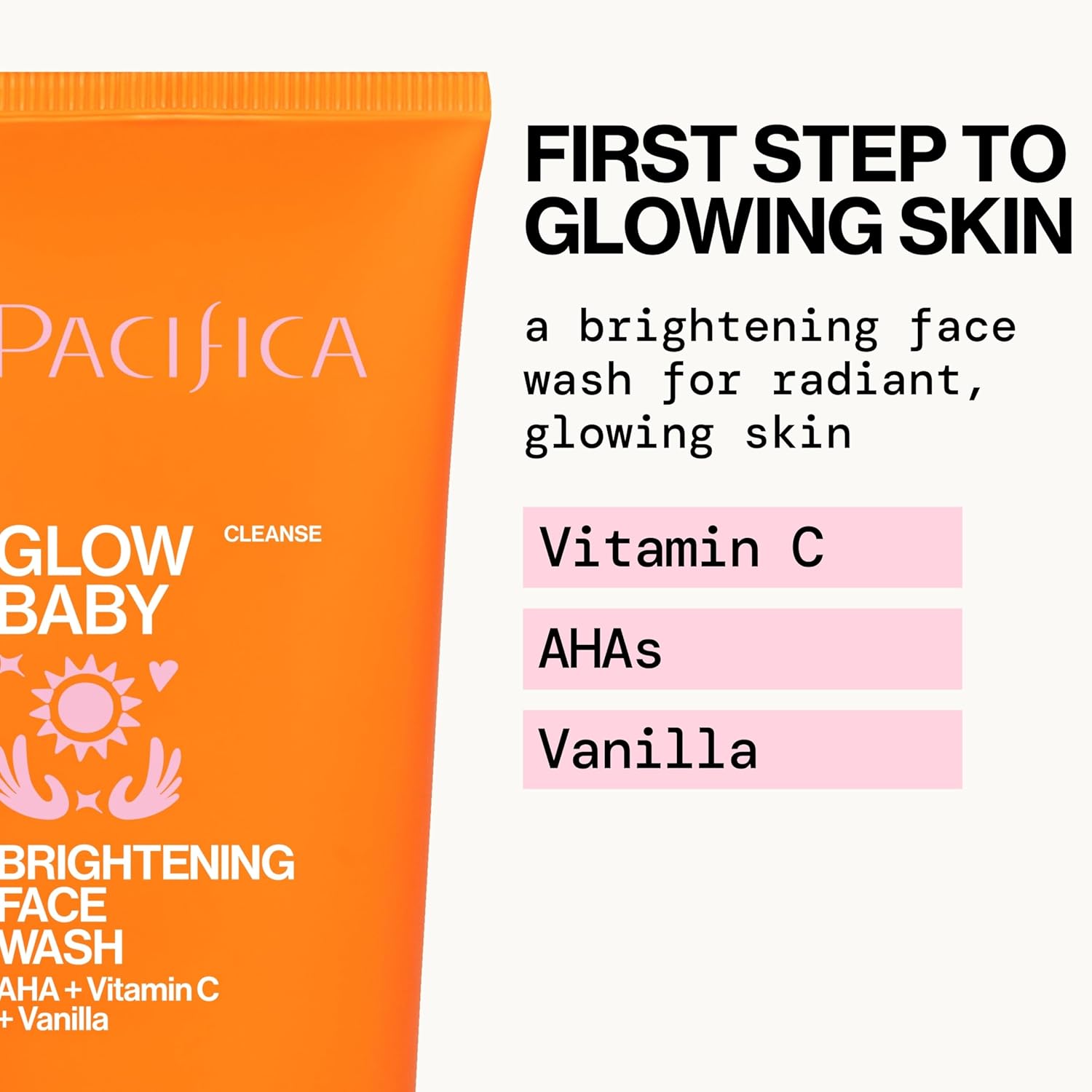 Pacifica Glow Baby Brightening Facial Cleanser 5oz – Vitamin C & Glycolic Acid (AHA) Face Wash for Radiance – Daily Cleanser for Anti-Aging Exfoliating for Smooth, Even Glowing Skin Vegan Clean Beauty-FemmiqueWomen