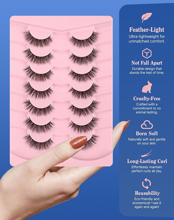 Natural Lashes Natural Look Wispy Eyelashes Flared Strip Eyelash False Eye Lash Soft Eyelashes Pack 7 Pairs 13MM D75-FemmiqueWomen