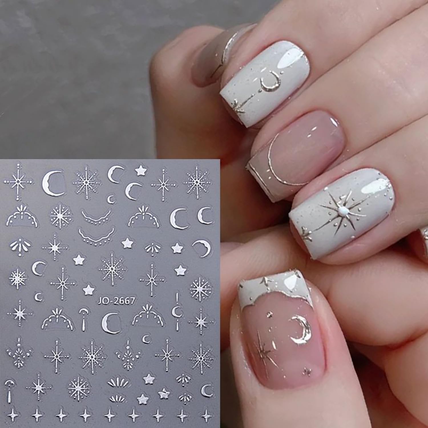 12 Sheets Metallic Moon Star Nail Art Stickers Decals Luxury Golden Silver Nail Stickers Sun Stars Moon Nail Art Design with Starlight Moon Charm Nail Adhesive Sliders for Women Manicure Decoration-FemmiqueWomen