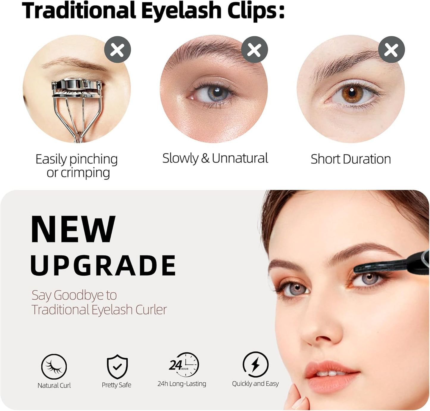 Heated Eyelash Curlers, Portable Heated Lash Curler,Heated Eyelash Curler Intelligent Power 0ff, Makeup Electric Eyelash Curler (Black/Silver, S600-148MM)-FemmiqueWomen