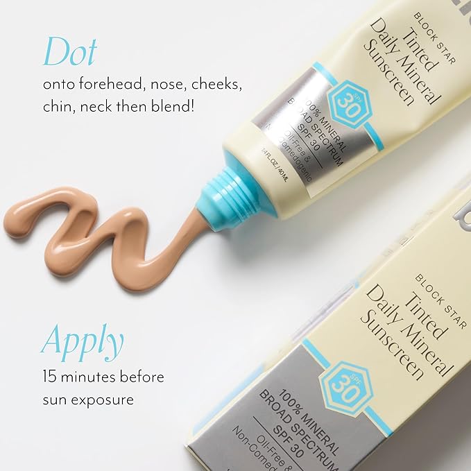 Bliss Block Star SPF 30 Daily Tinted Mineral Sunscreen with Zinc Oxide - All Skin Tones - 100% Mineral Broad Spectrum Sunscreen with Titanium Dioxide & Antioxidant Blend- 1.4 fl oz.-FemmiqueWomen
