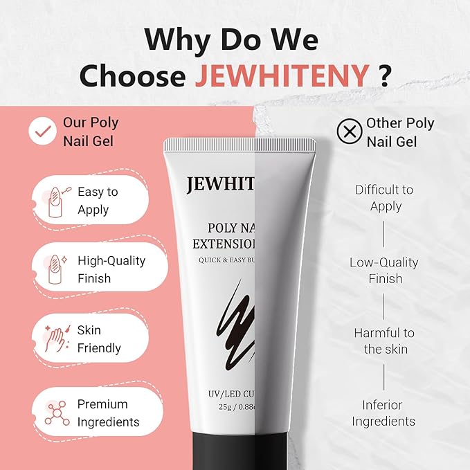 JEWHITENY Poly Nail Gel Set Clear Pink White Poly Extension Gel With Base Coat Top Coat Slip Solution French Manicure Need U V Lamp Curing for Finger Art and Home DIY-FemmiqueWomen