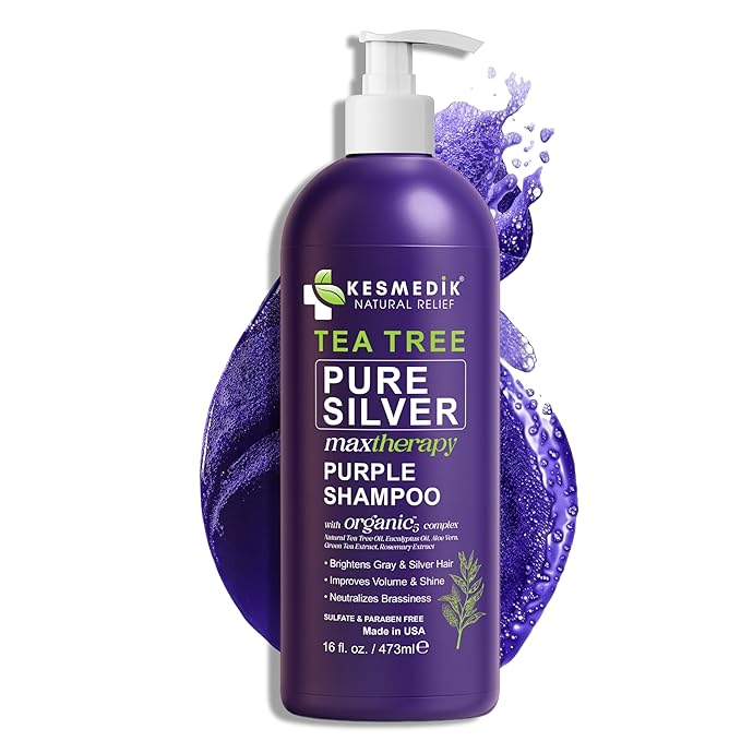 Tea Tree Purple Shampoo for Blonde, Bleached, Silver & Grey Hair, Anti-Brass Toner, Boosts Highlights & Color, Revitalizes, Relieves Itchy Scalp & Salon-Grade Hair Toner Shampoo.-FemmiqueWomen