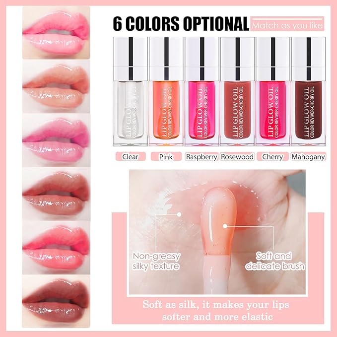 2PCS Lip Oil Set, Hydrating Lip Glow Oil Lip Plumper Gloss, Tinted Lip Oils Transparent Long Lasting Non-sticky Lip Gloss, Plumping Lip Gloss Lip Care Kit (Raspberry & Pink)-FemmiqueWomen