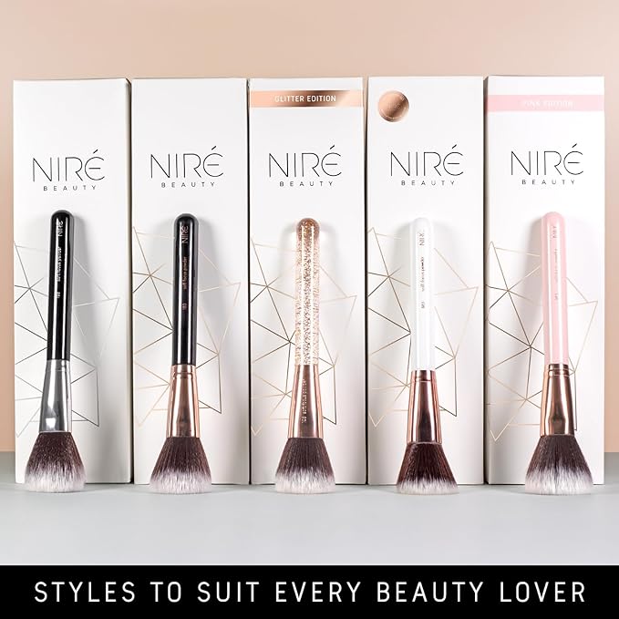 Niré Beauty White 15piece Award Winning Professional Makeup Brush Set: Vegan Makeup Brushes with Case, Makeup Sponge, Cleaner, Guide, Gift Box-FemmiqueWomen