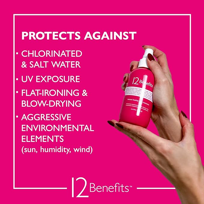12 Benefits Leave-In Conditioner Spray – Instant Healthy Hair Treatment, Anti-Frizz, Detangles, Strengthens & Repairs, Heat Protection with Quaternium 39 & Silk Fibre Protein, 6 Fl Oz-FemmiqueWomen