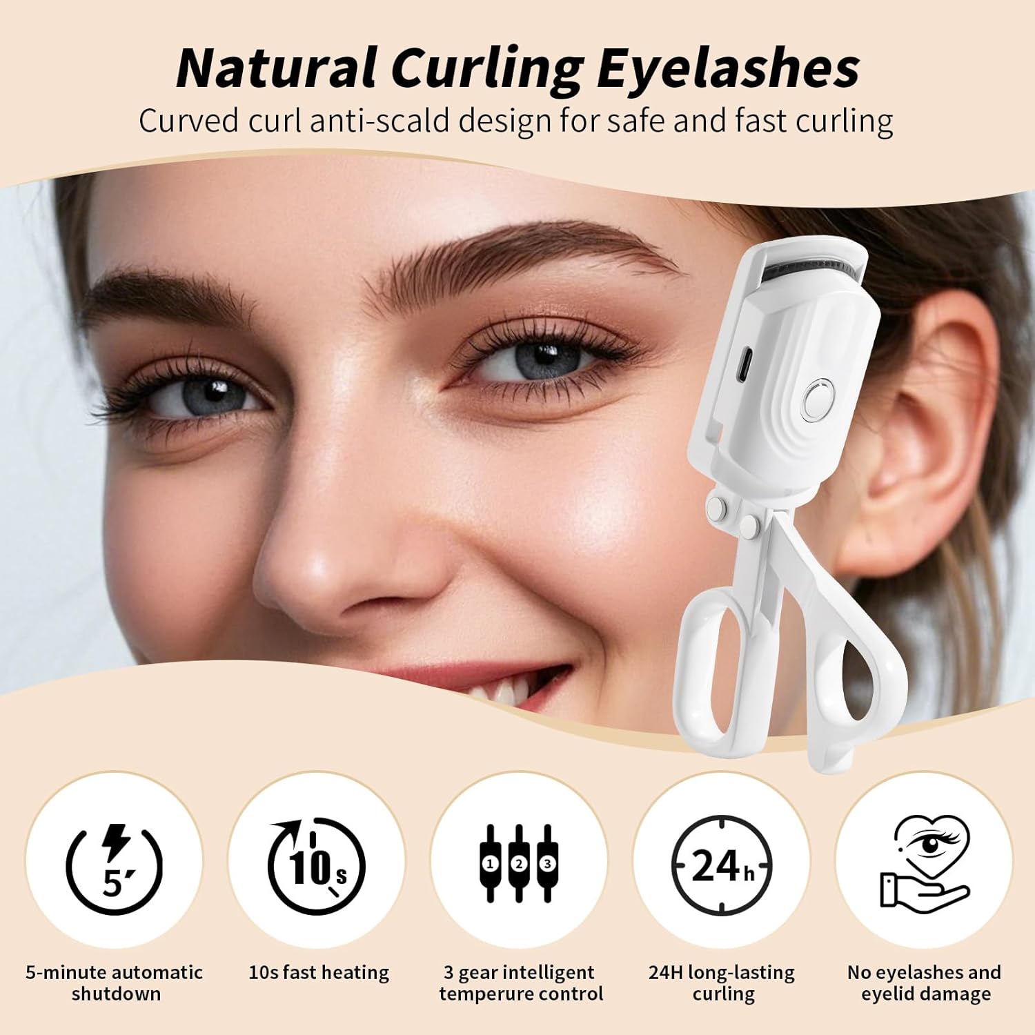 docolor Heated Eyelash Curler Fast Heat up Within 10s, 24 Hours Long Lasting Electric Eyelash Curler 3 Temperature Modes with USB Rechargeable Safe lash Curler Quick Natural Curling Eye Lashes-FemmiqueWomen