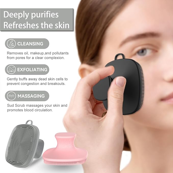 3 Pack Face Scrubber,Silicone Facial Cleansing Brush for Men & Women,Reusable Gentle Facial Waterproof Cleansing Skin Brush Exfoliating Scrubber for Sensitive Skin (Black+Pink+Gray)-FemmiqueWomen