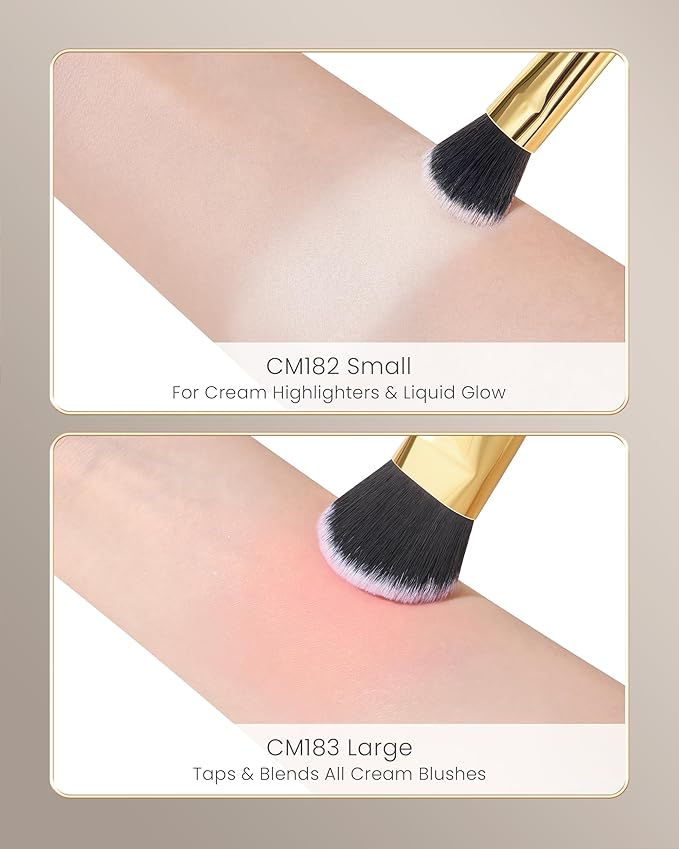Desert Oak Series Angled Dome Cream Blush Brush - Medium Nylon Bristles for Flawless Cream/Liquid Blush Application, Seamless Stippling & Blending, Bubinga Handle & Brass Ferrule (CM 183)-FemmiqueWomen