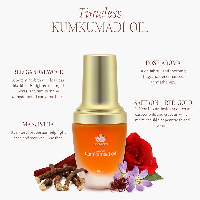 Shankara Kumkumadi Oil with Pure Saffron and Ayurvedic Herbs (Rose Aroma 18ml)-FemmiqueWomen