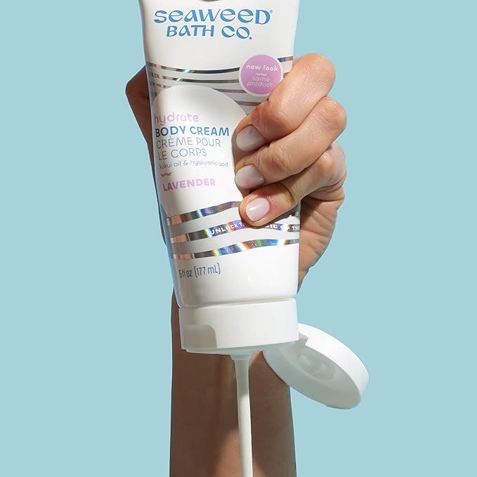 Seaweed Bath Co. Hydrate Body Cream, Lavender Scent, 6 Ounce, Nourishing Hand & Body Lotion Moisturizer for Dry Skin, with Sustainably Harvested Seaweed, Kukui Oil, Hyaluronic Acid, Shea Butter-FemmiqueWomen