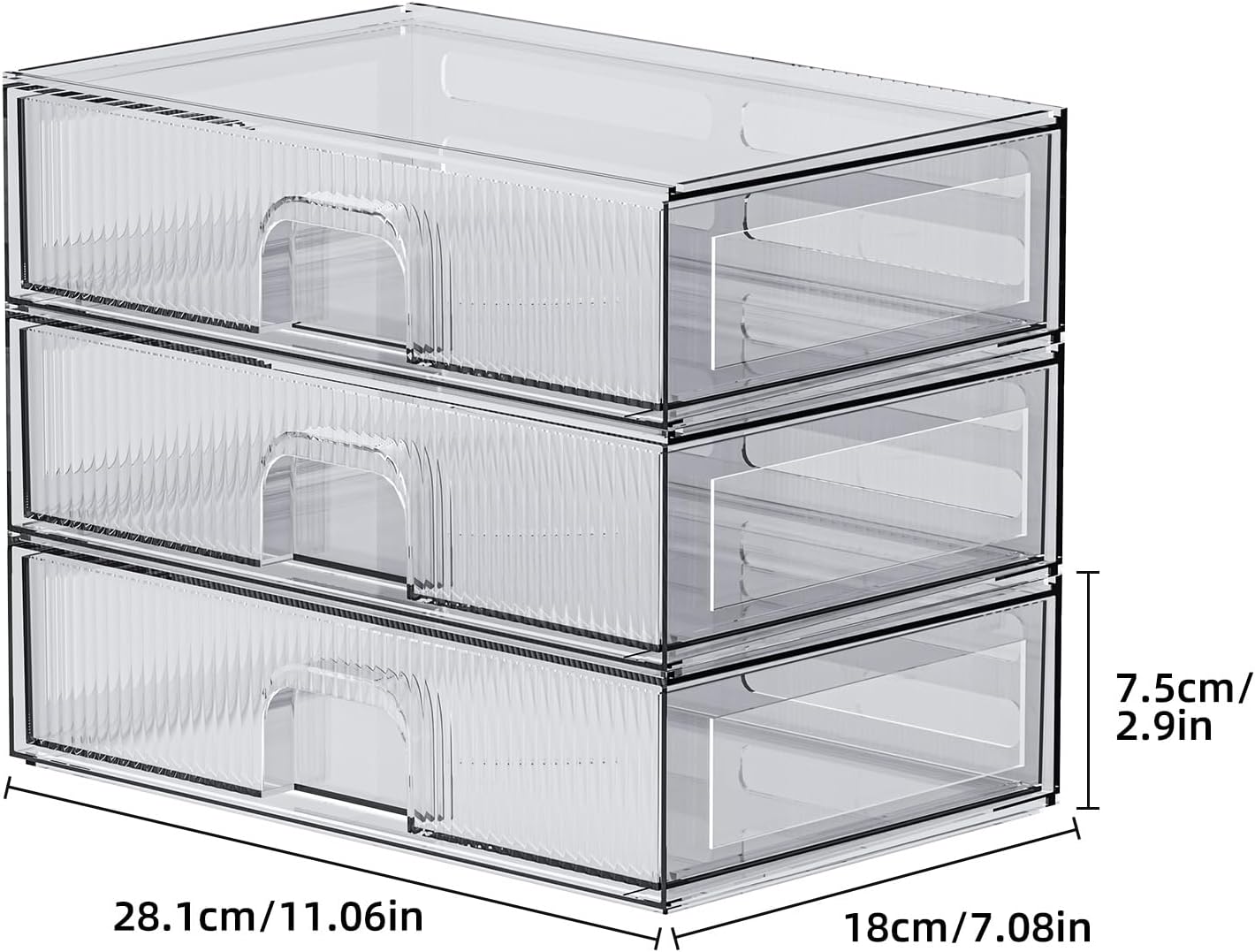 ZHIAI Stackable Storage Drawer, 3 Piece Acrylic Organiser for Cosmetics and Beauty Products, Suitable for Dressers, Bathrooms, Cabinets, Storage Rooms, Bedrooms and Home Organisers-FemmiqueWomen