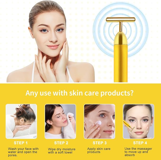 2 Pack T Shape Face Massager Beauty Bar Golden & Pink Facial Massager, Portable Electric Vibration Face Neck Body Massager for Firming Lifting Anti Aging Skin Tightening Wrinkle Reducing-FemmiqueWomen