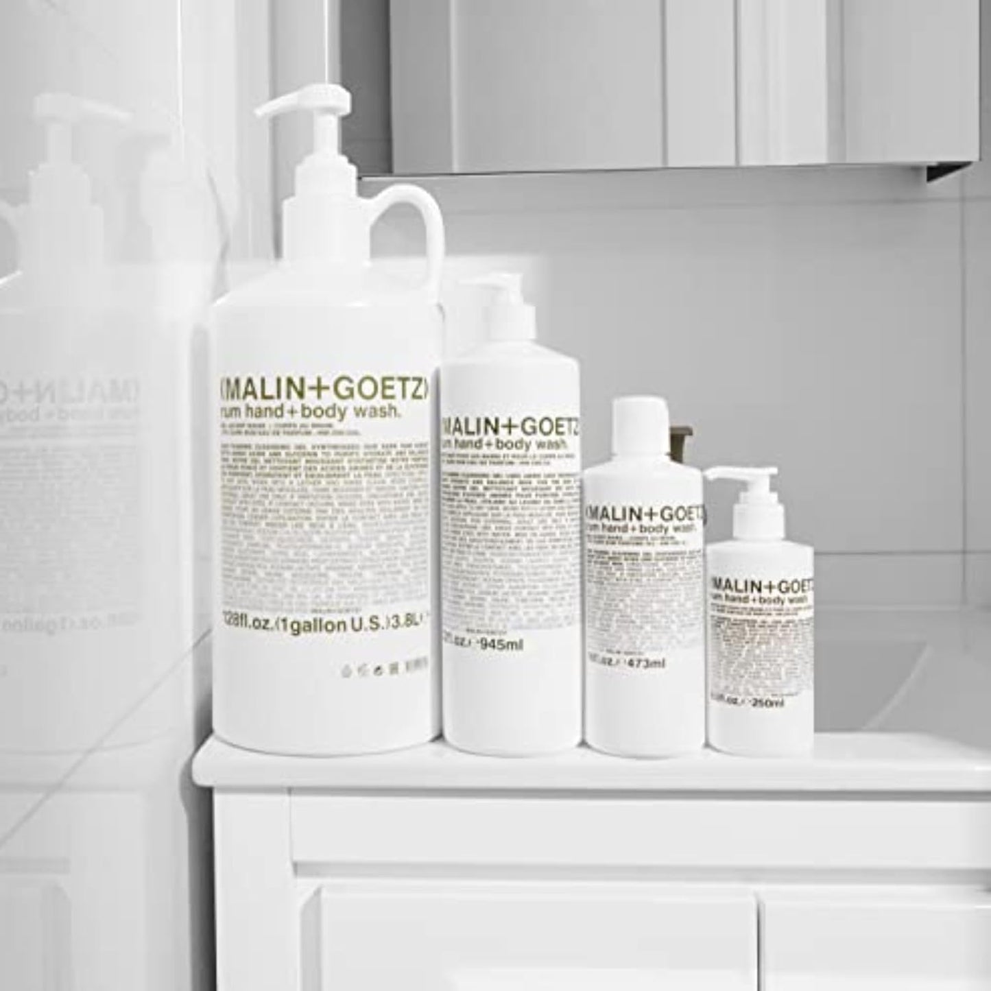 MALIN+GOETZ Rum Hand + Body Wash, 128 Fl. Oz. – Allows Up to 15 Refills, Natural Cleansing, Purifying & Hydrating for Women & Men, For All Skin Types, No Stripping or Drying, Cruelty-Free & Vegan-FemmiqueWomen