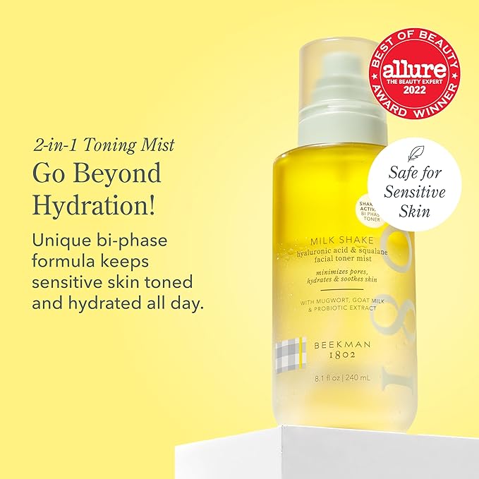 Beekman 1802 Milk Shake Hydrating Face Mist - Hyaluronic Acid & Squalane Facial Mist Minimizes Pores & Gently Moisturizes - Makeup Setting Spray - Fragrance-Free-FemmiqueWomen