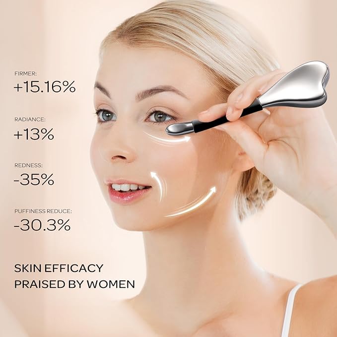 3-in-1 Cryo Gua Sha Facial Tools, Ice Roller Globes for Women Face and Eyes Massager, Unbreakable Stainless Steel Face Sculpting Skin Care Tools, Esthetician Supplies with Carry Case-FemmiqueWomen