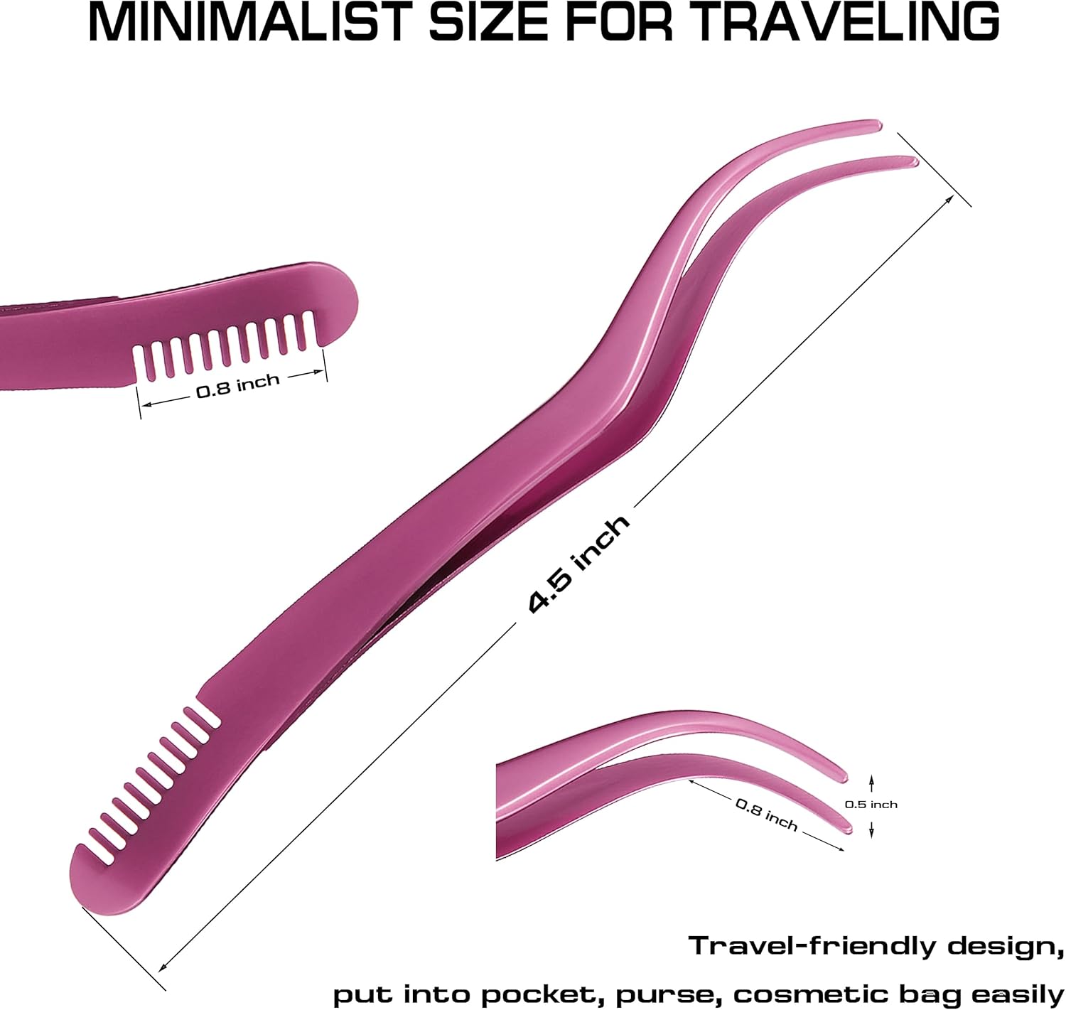 2 in 1 Lash Tweezer with Comb, Stainless Steel Elbow Tweezers, Eyelash Extension, Precise Eyebrow Tweezers Tool, Lashes Tweezer Applicator for DIY Applying False Eyelashes Clusters, Rose-FemmiqueWomen